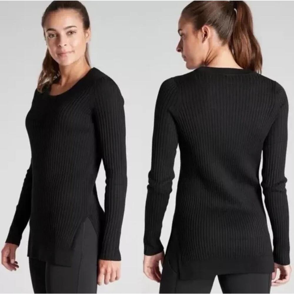 NEW Athleta Black Lincoln Park Sweater Ribbed Knit Scoop Neck Size XS NEW - Picture 1 of 5